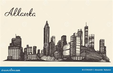 Atlanta Skyline Engraved Hand Drawn Sketch Stock Vector - Illustration of states, city: 57392429