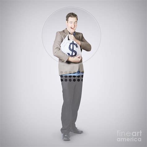 Surprised business man holding money bag in bank Photograph by Jorgo Photography - Fine Art America