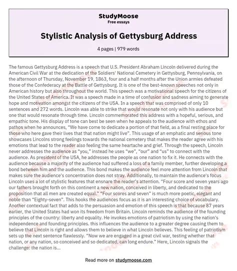 Stylistic Analysis of Gettysburg Address Free Essay Example