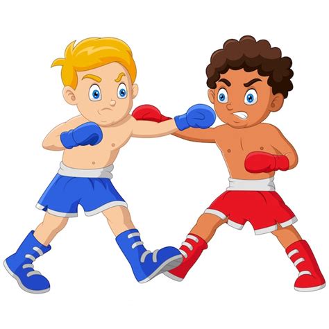 Premium Vector | Cartoon boys are boxing each other in a match