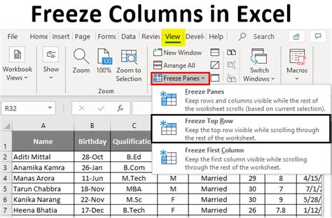 Column Freeze - Learn How to Freeze Columns in Excel | Educba