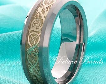 Celtic Dragon Tungsten Band Blue Celtic Dragon Tungsten Ring