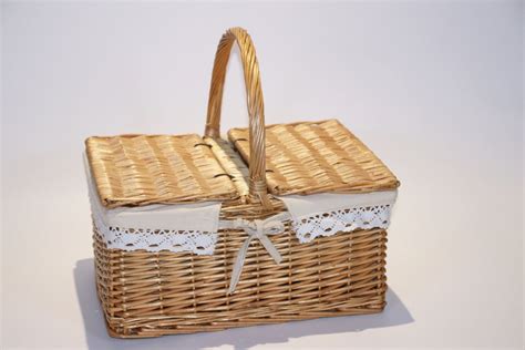 Rectangular Rattan Picnic Basket With Covers and Lining - Etsy