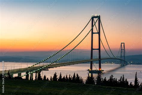 1915 Canakkale Bridge in Canakkale, Turkey. World's longest suspension bridge opened in Turkey ...