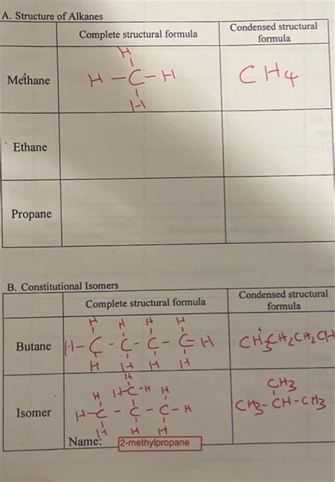 Solved A. Structure of Alkanes Complete structural formula | Chegg.com