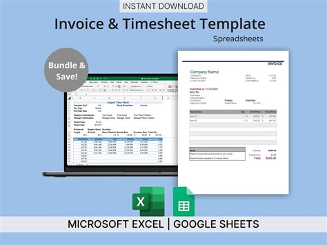 Invoice & Timesheet Templates for Microsoft Excel/google Sheets Templates for Small Business ...