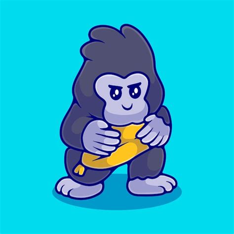 Premium Vector | Cute gorilla eating banana illustration suitable for mascot sticker and tshirt ...