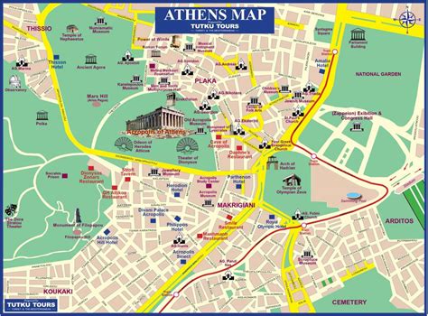 Athens attractions map - Athens greece attractions map (Greece)