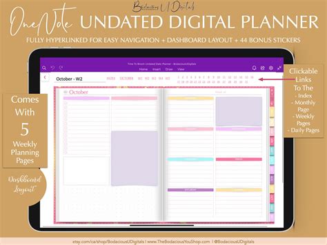 Onenote Dashboard Layout Digital Planner Hyperlinked Undated | Etsy Canada