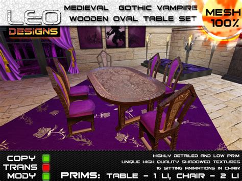 Second Life Marketplace - Medieval Gothic Vampire wooden oval table and ...