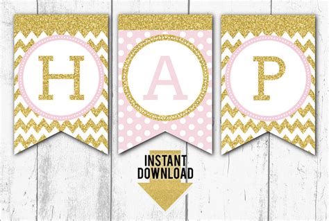 PRINTABLE BIRTHDAY BANNER, Happy Birthday Banner, Girls Birthday Banner, Printable Banner, Pale ...