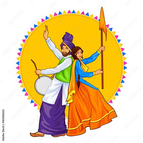 Sikh Punjabi Sardar couple playing dhol and dancing bhangra on holiday ...