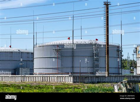 Industrial natural gas storage tanks. Gas tank in petroleum refinery ...