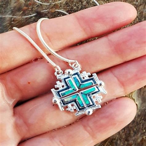 Openable Silver Jerusalem Cross Necklace With Opal 5 Fold | Etsy