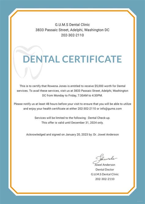 Beautiful Dental Certificate Templates