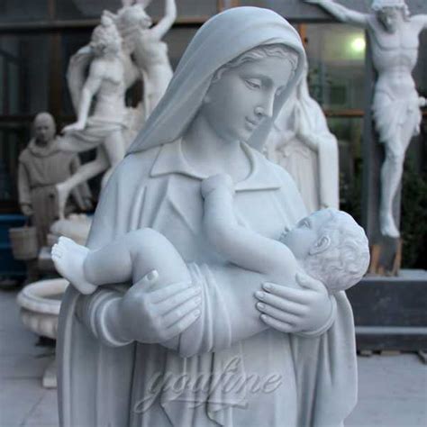 white marble outdoor catholic church statue our lady of Mary with baby ...