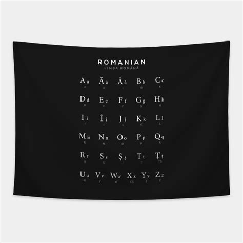 Romanian Alphabet Chart, Romania Language Chart, Black - Romanian - Tapestry | TeePublic