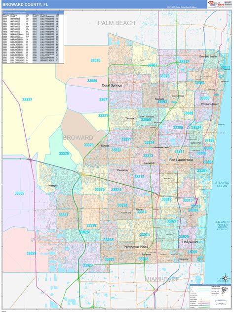 Broward County, FL Wall Map Color Cast Style by MarketMAPS - MapSales