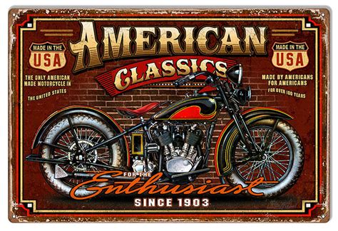 American Classics Motorcycle Sign Garage Art 12x18 - Reproduction ...