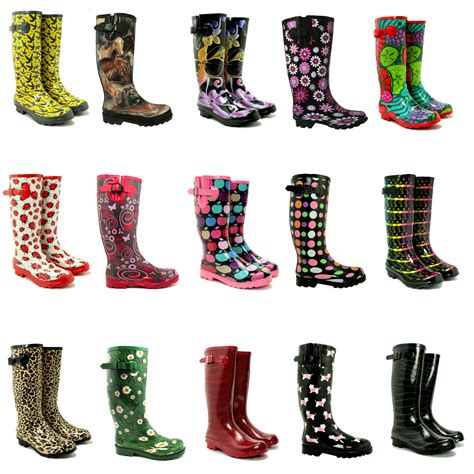 FIRE SALE! New Womens Funky Snow Rain Welly Wellies Wellington Flat ...