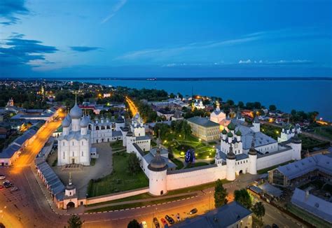 Premium Photo | Aerial view of rostov kremlin at dusk russia