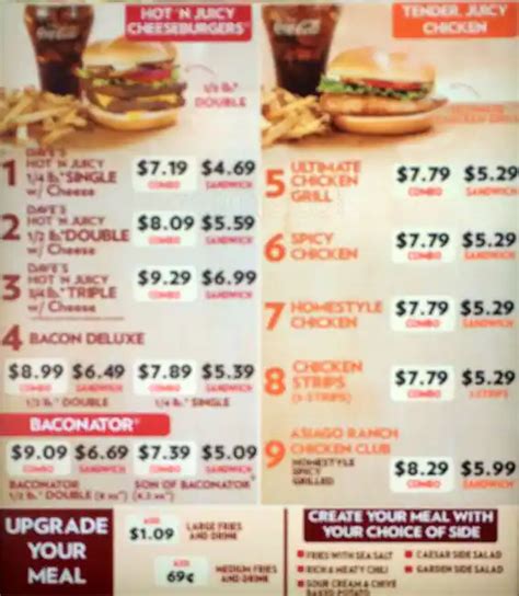 Menu at Wendy's fast food, Burlington, Harvester Rd