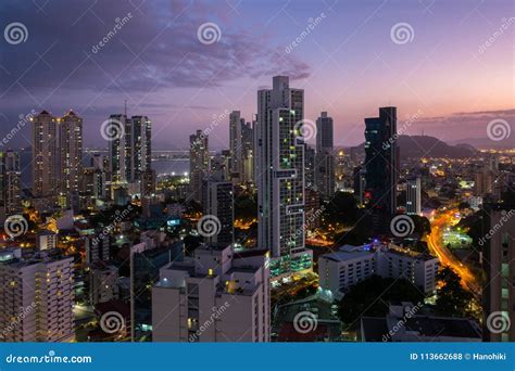 Panama City Skyline at Night - Modern Skyscrapers with Sunset Sk ...