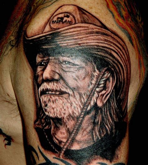 White Buffalo Custom Tattoos|Body Piercing|Dunnellon|Florida | Willie Nelson Portrait Tattoo