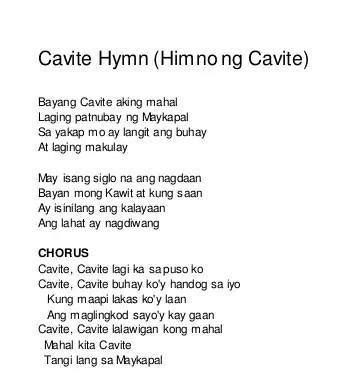 Himno Ng Cavite Lyrics