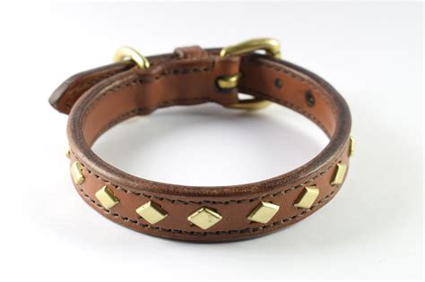 Sketches from the Saddlery - Leather items made in Italy: Dog collar with brass studs, size S
