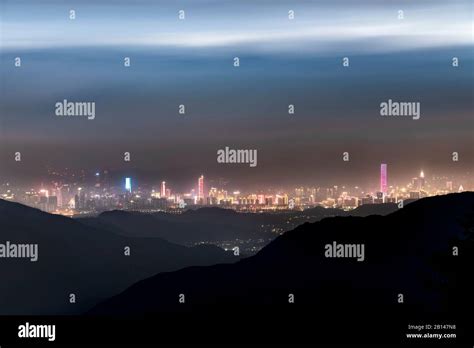 The shining skyline of shenzhen at night with numerous skyscrapers hi ...