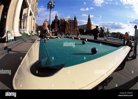 Moscow downtown outdoor billiard table Stock Photo - Alamy