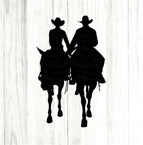 Cowboy and Cowgirl Silhouette, Western Couple SVG, Horseback Wedding, Horse Riding PNG, Western ...