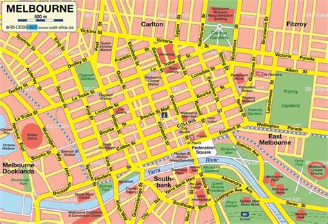 Melbourne carte de la ville - Ville de Melbourne carte (Australie)