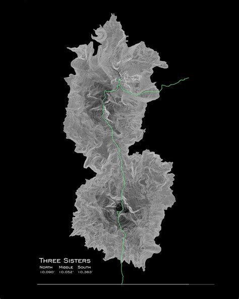 Three Sisters Topographic Map Art | Oregon Wilderness Map, Sisters ...