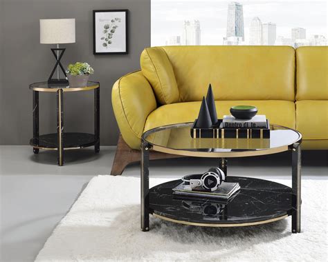 Modern Black Marble & Champagne Coffee Table + 2 End Tables by Acme Thistle 83305-3pcs – buy ...