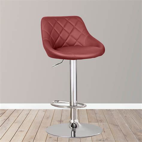 Modern Burgundy Red Set of 2 Height Adjustable Hydraulic PU Leather Bar Stool for Pub Chair ...