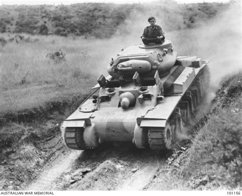 Australian AC1 Sentinel Cruiser Tank MkI negotiating a gully during trials at the Villawood test ...