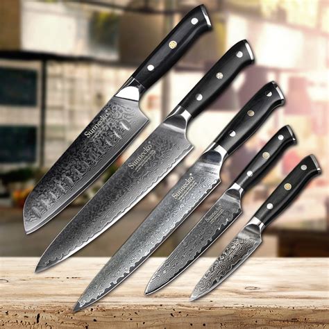 SUNNECKO 5PCS Kitchen Knife Set Slicer Chef Santoku Utility Paring ...