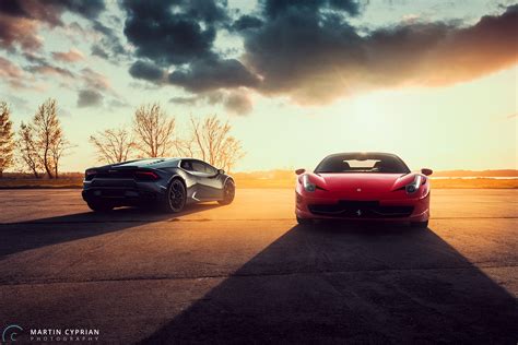 Black Lamborghini Huracan And Red Ferrari 458 Wallpaper,HD Cars ...