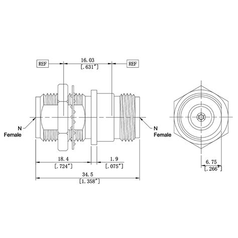 N Female to N Female Adapter, 34.5mm / 1.358″ (L) Bulkhead Mount Adapter - Micro RF Connector