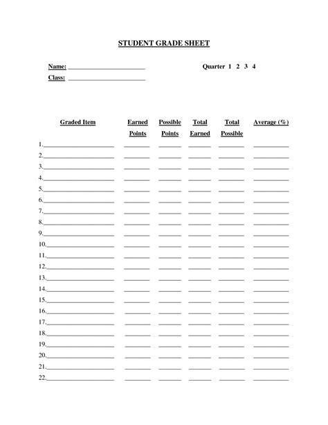 Printable Grade Sheet Template | STUDENT GRADE SHEET - DOC | Student grade sheet, Student ...