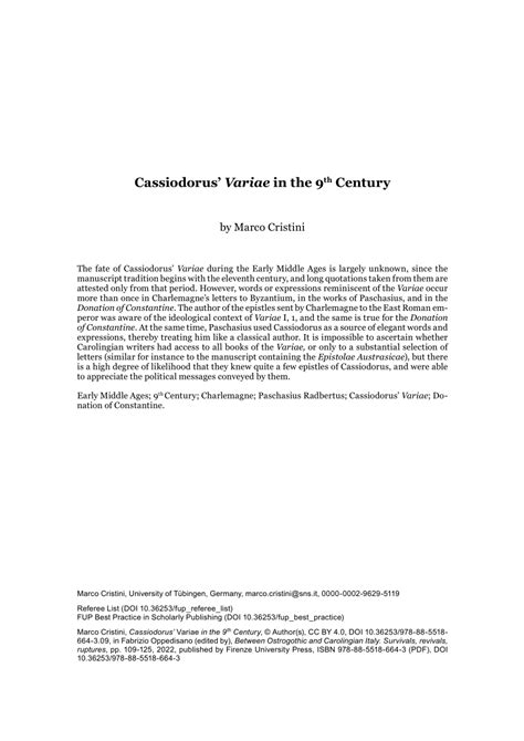 (PDF) Cassiodorus’ Variae in the 9th Century