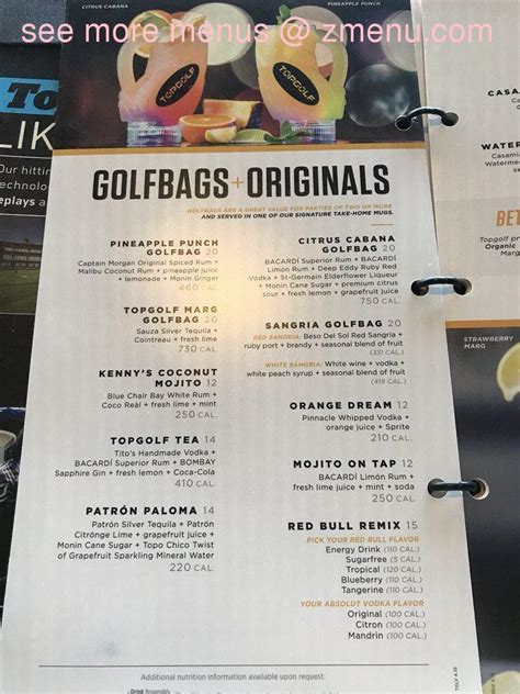 Menu at Topgolf pub & bar, Las Vegas