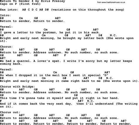 Return To Sender 4, by Elvis Presley - lyrics and chords