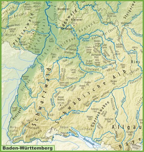 Baden-Württemberg physical map - Ontheworldmap.com