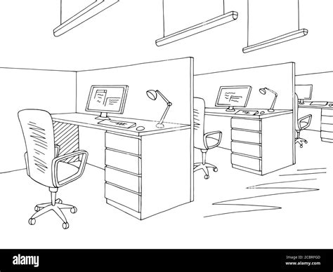 Office graphic black white interior sketch illustration vector Stock ...