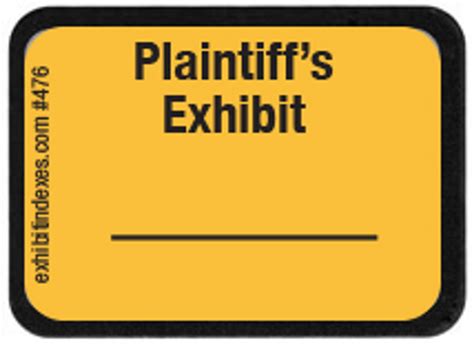 Plaintiff's Trial Exhibit Labels Bright Yellow #103 - ExhibitIndexes.com