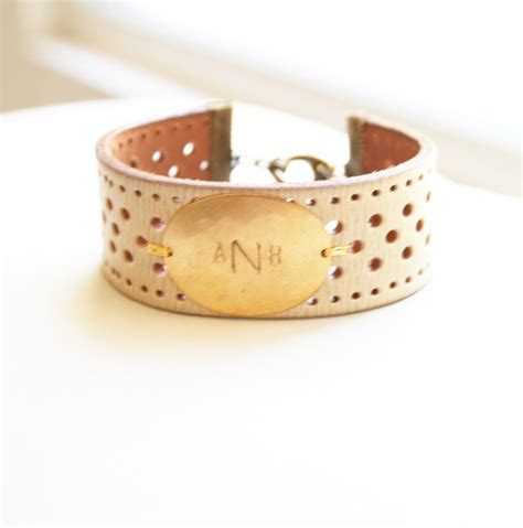 Monogram White Leather Bracelet Initial Bracelet