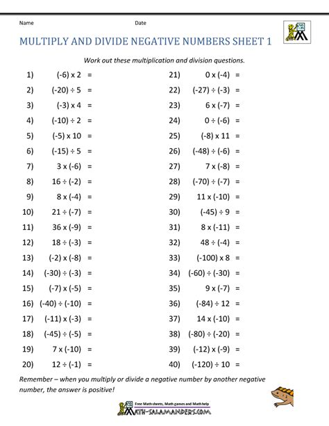 Multiply and Divide Negative Numbers